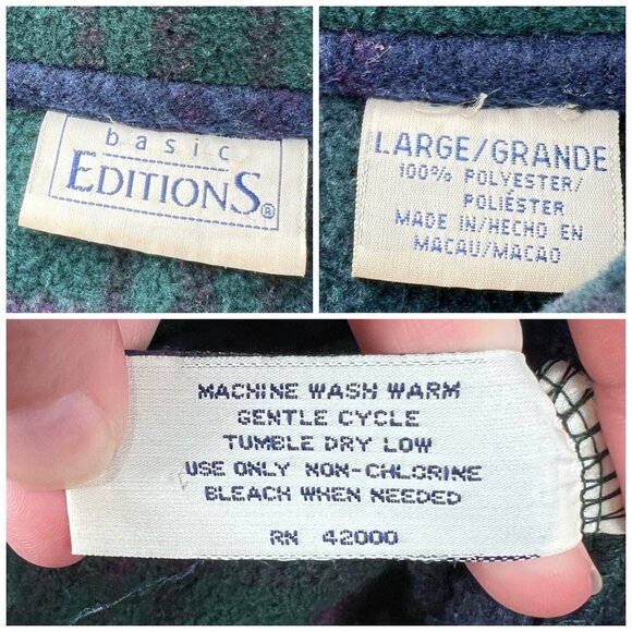Basic Editions Plaid Fleece Button Up Shirt Jacket Green Purple Blue Large - Picture 3 of 9